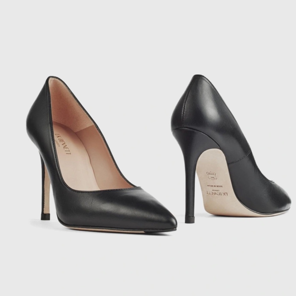 L.K. Bennett London Floret Black Leather Pointed Toe Pumps Heels Women’s Size 38